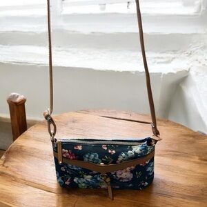 Rosetti Floral and Tan Leather Crossbody Bag with Floral Design